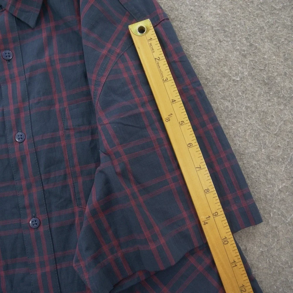 The North Face Shirt Mens Extra Large Blue Red Button Up Plaid Short Sleeve